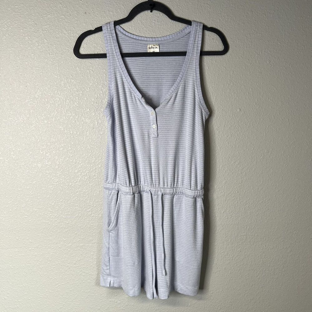 Soma Super Soft Sleep Romper Size XS Shorts Sleeveless Blue Drawstring Waist
